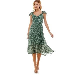 Lily Rose > New With Tags > Floral Green Midi Flounce Dress Medium